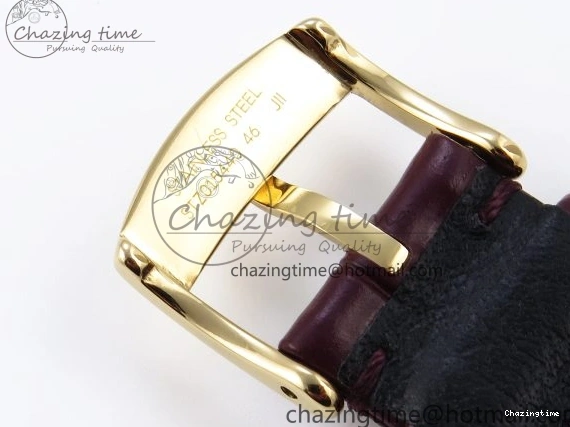 0421 De Ville Date YG MKF 1:1 Best Edition White Textured Dial Diamonds Marker on Brown Leather Strap A WaterResistant 7754